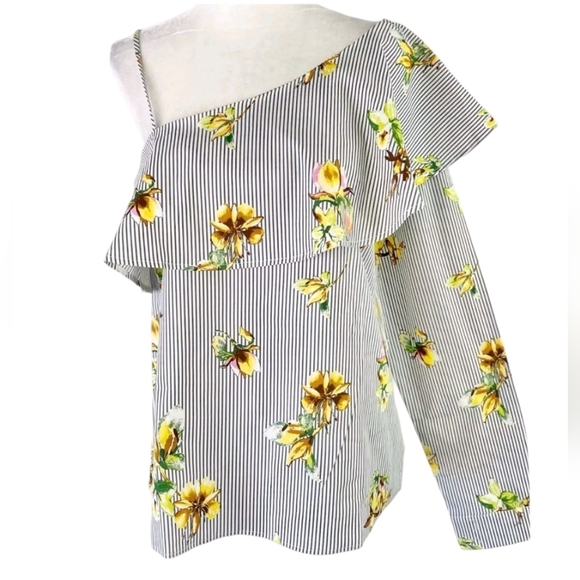 NWT Large Floral Striped One-Shoulder Top Lumiere Urban Outfitters Top - Picture 1 of 16